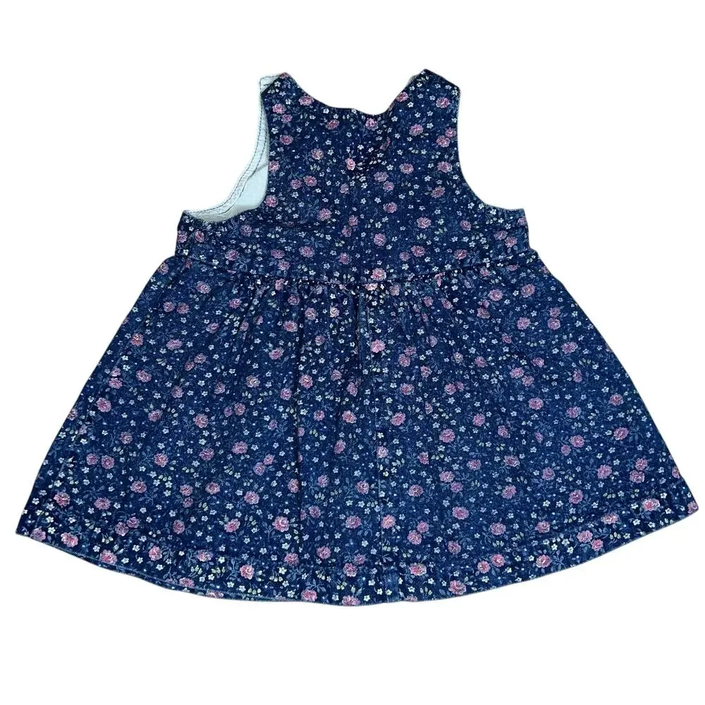 Vintage 90s Baby OshKosh B'gosh denim pink floral jumper dress girls 24 months